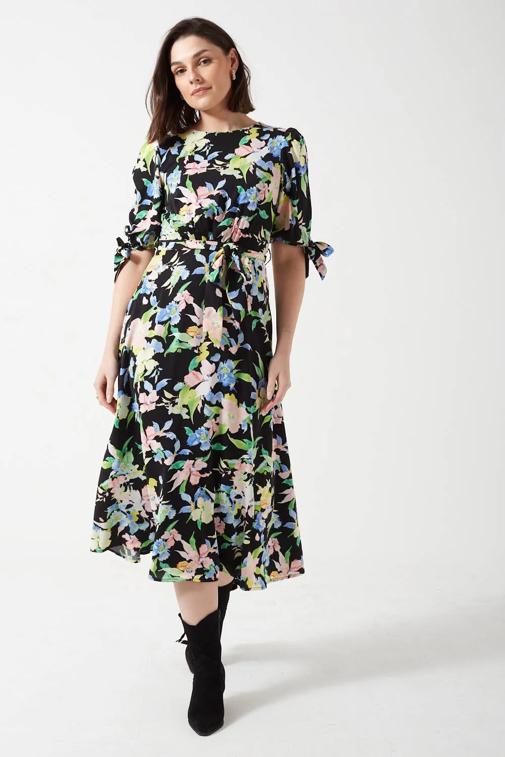 Pixie Daisy Hannah Tie Sleeves Midi Dress