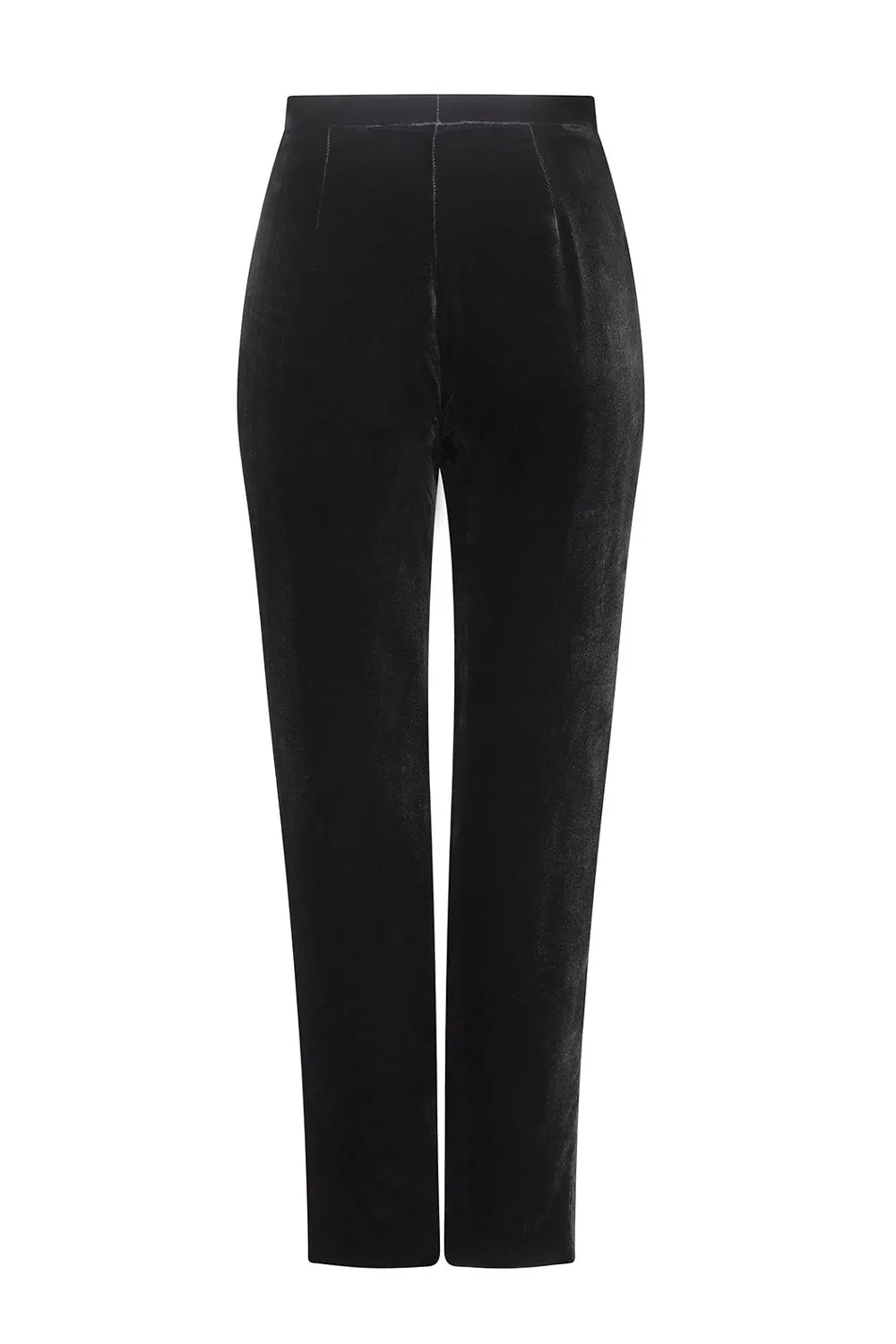 Plain Black Velvet Narrow Leg Trousers - Pandora