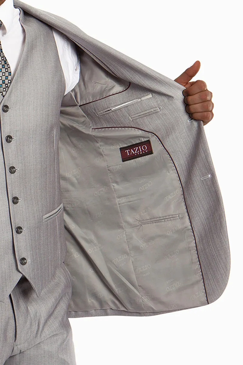 "Benjamin" Kids Textured Light Grey 5-Piece Suit