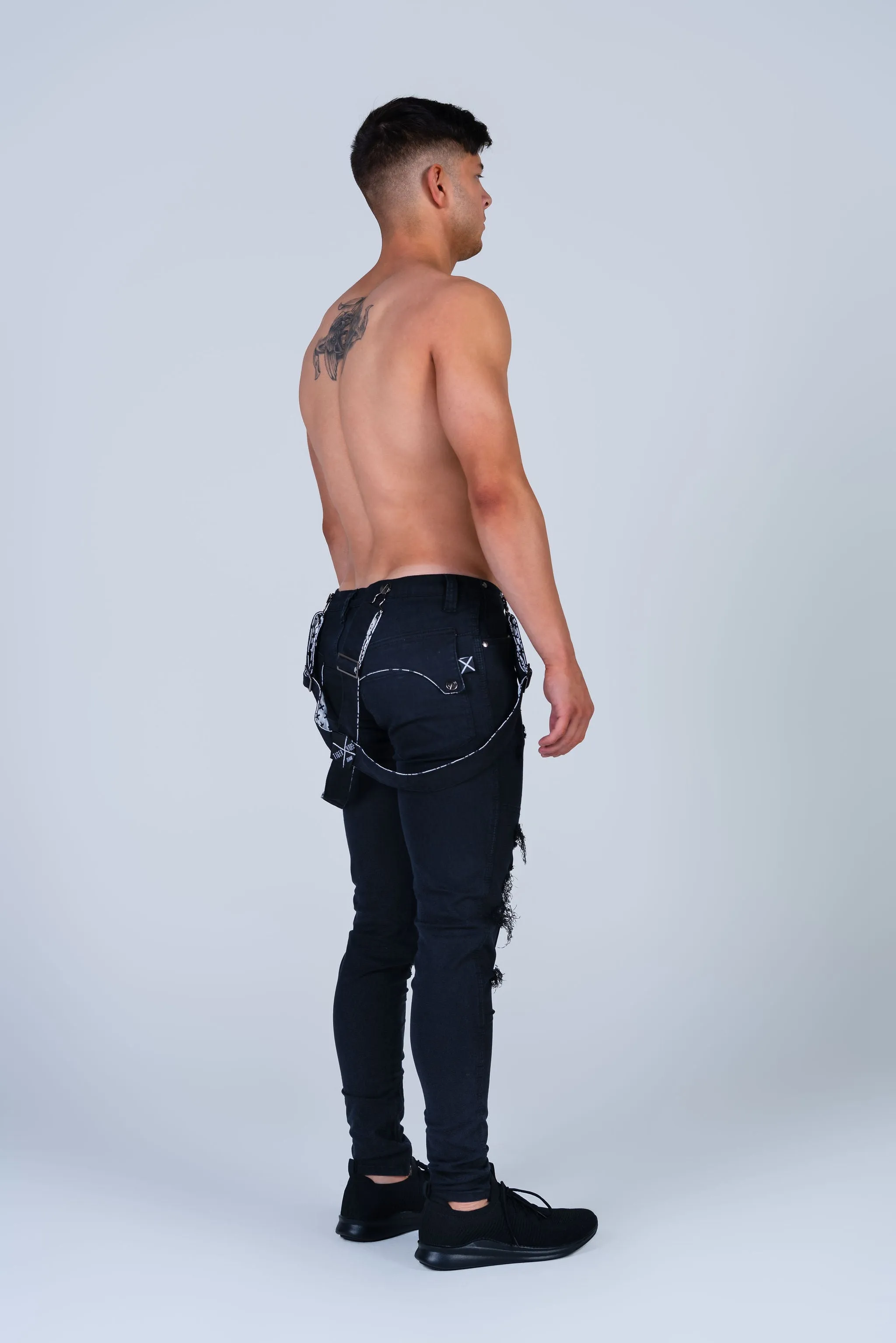 Double-Black Distressed Romey Jeans with Holes and Backing