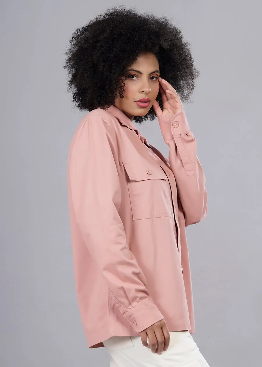 Solid Salmon Pink Shacket For Womens | Pronk