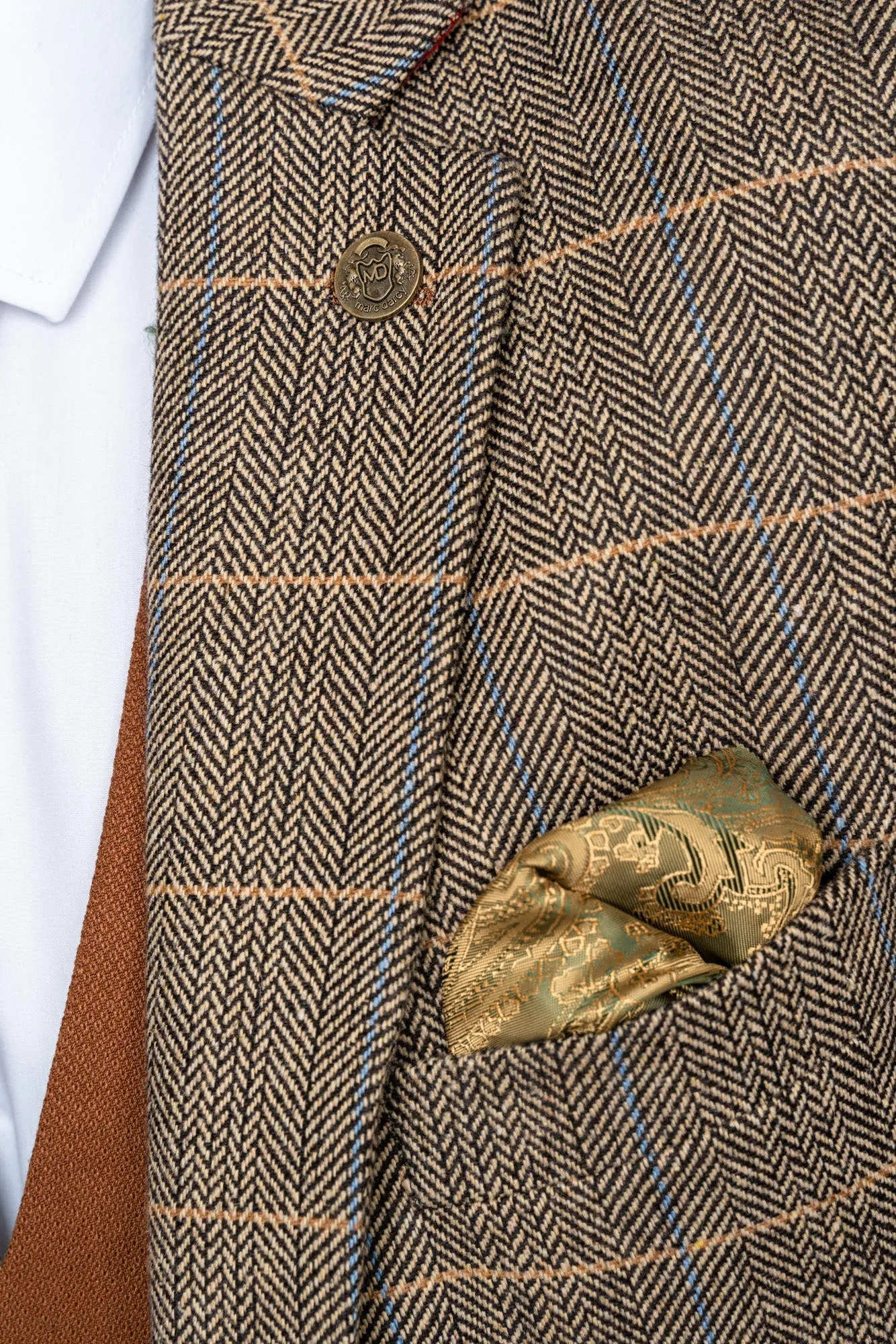 TED - Tan Tweed Check Suit with Kelvin Tan Waistcoat