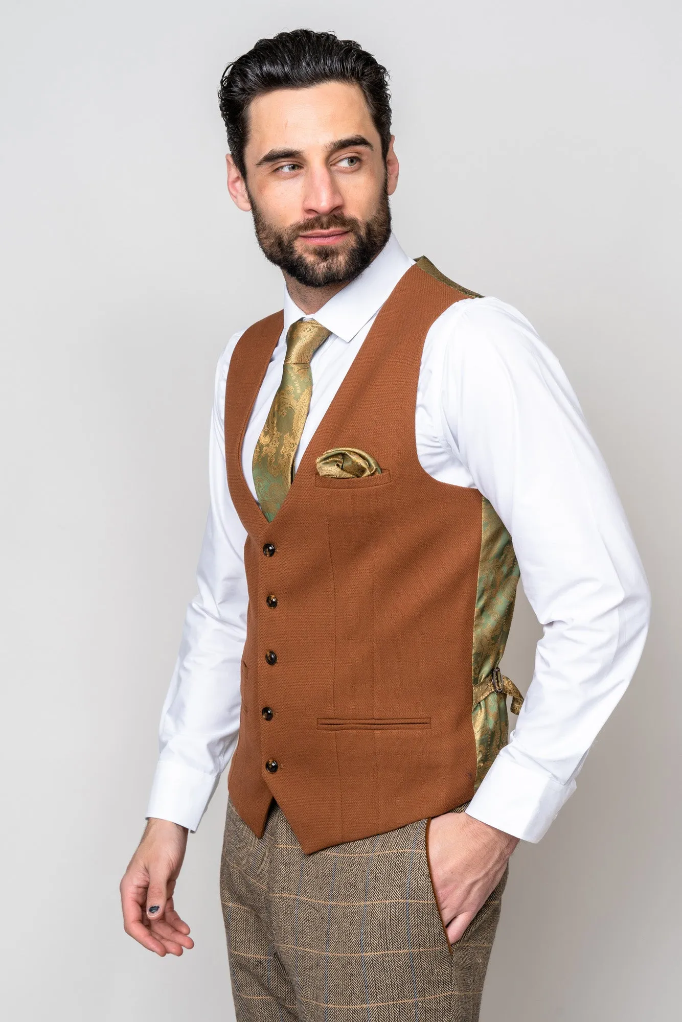 TED - Tan Tweed Check Suit with Kelvin Tan Waistcoat