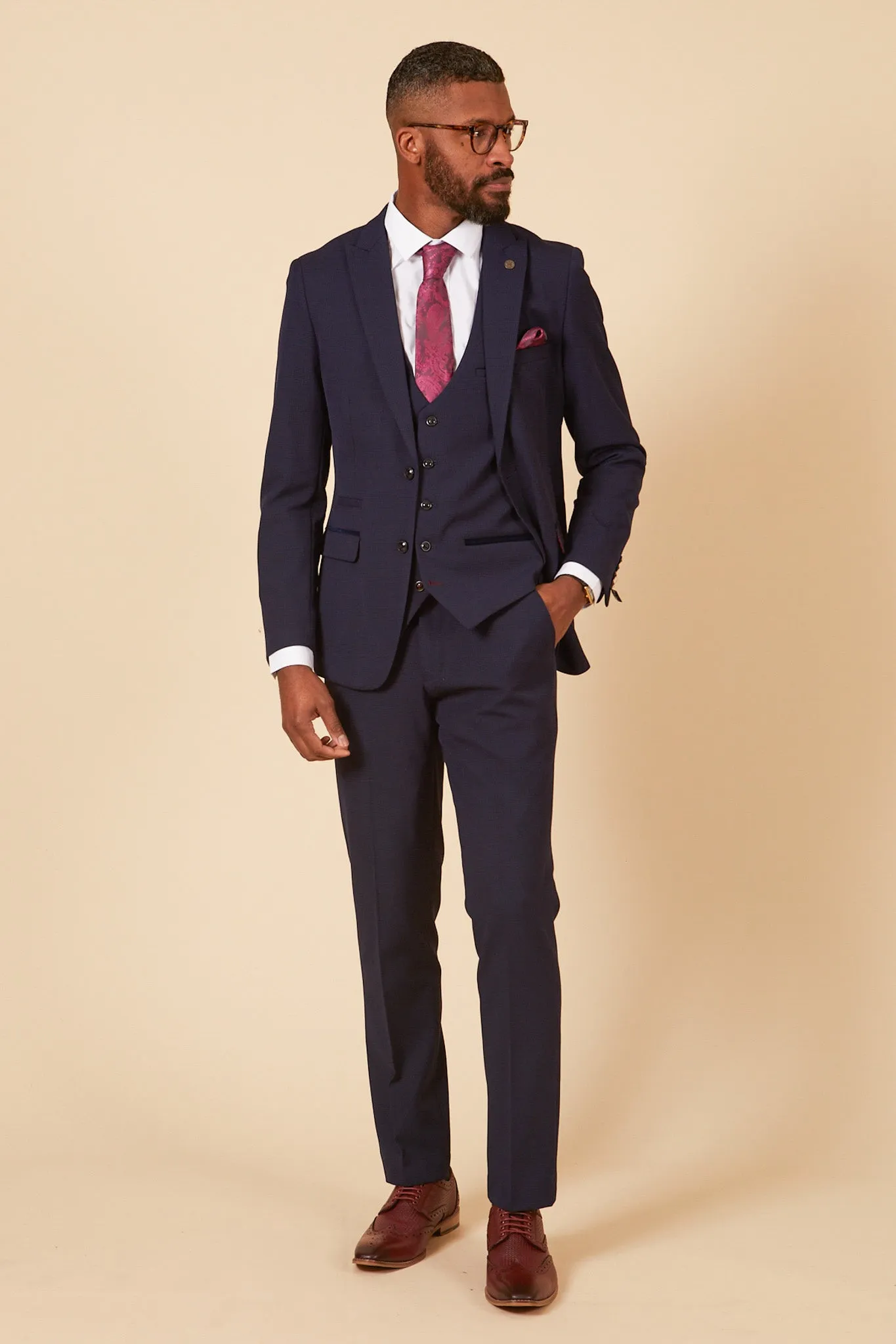 The WHU Collection - BROMLEY Navy Check Three Piece Suit As Worn By Ben Johnson