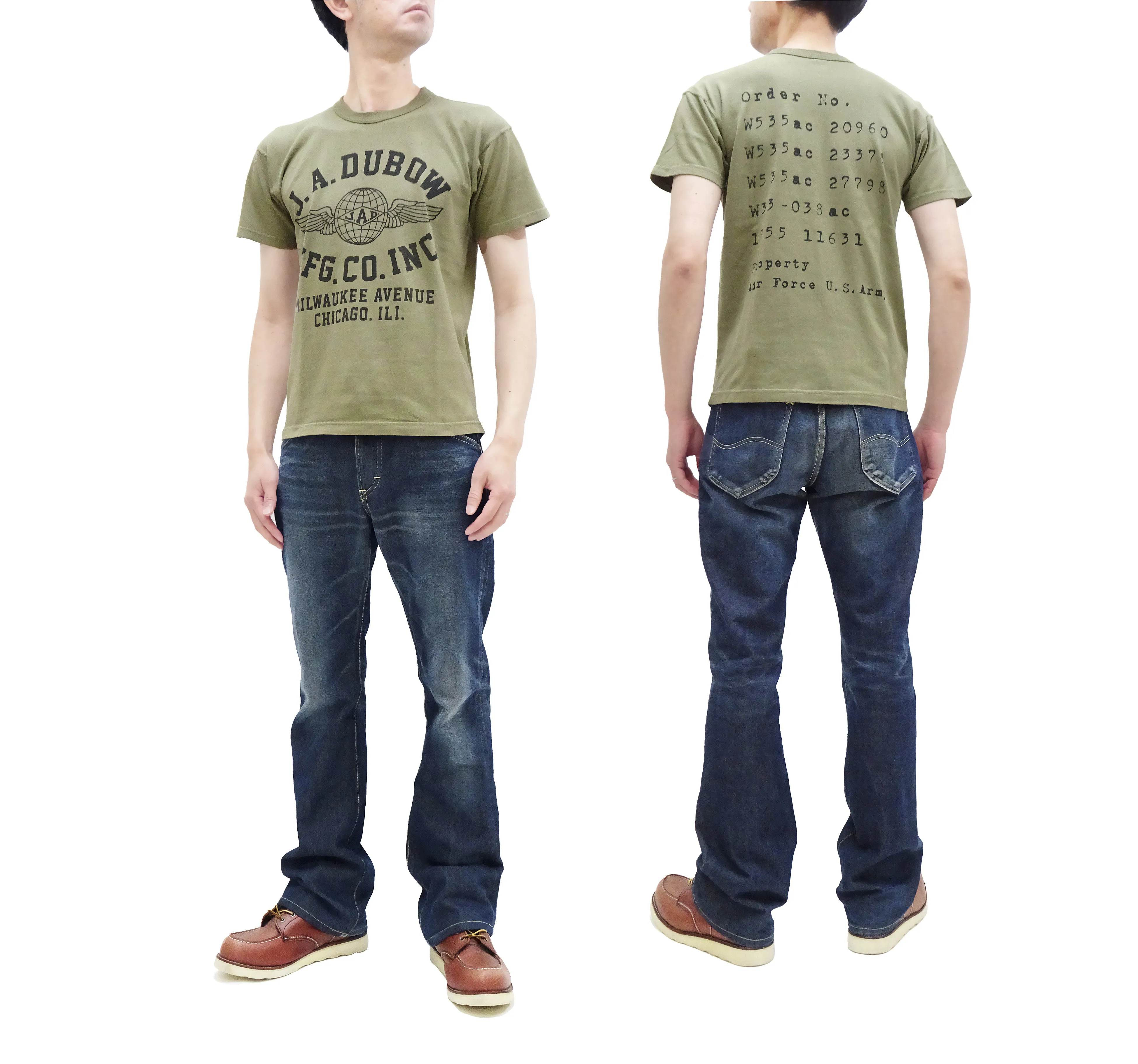 TOYS McCOY T-Shirt Men's J.A. Dubow Mfg Co. Logo Military Graphic Garment-Dyed Heavyweight Short Sleeve Loopwheel Tee TMC2346 160 Faded-Olive