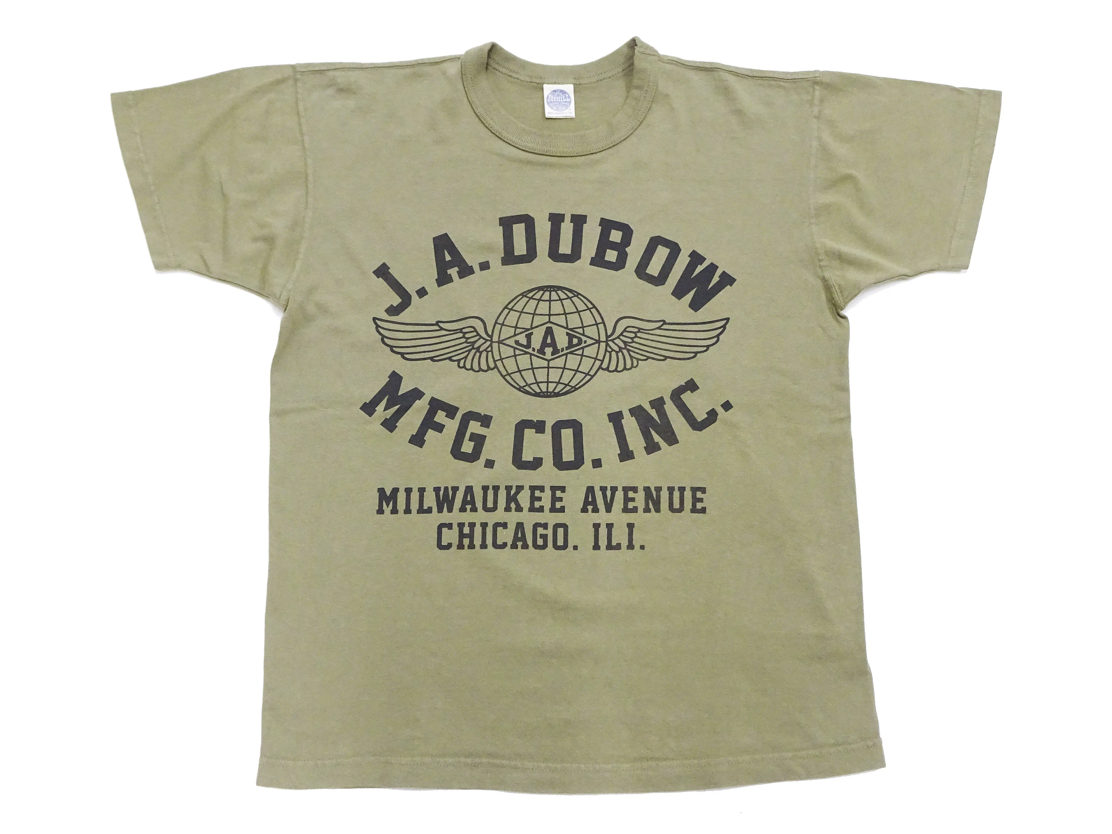 TOYS McCOY T-Shirt Men's J.A. Dubow Mfg Co. Logo Military Graphic Garment-Dyed Heavyweight Short Sleeve Loopwheel Tee TMC2346 160 Faded-Olive