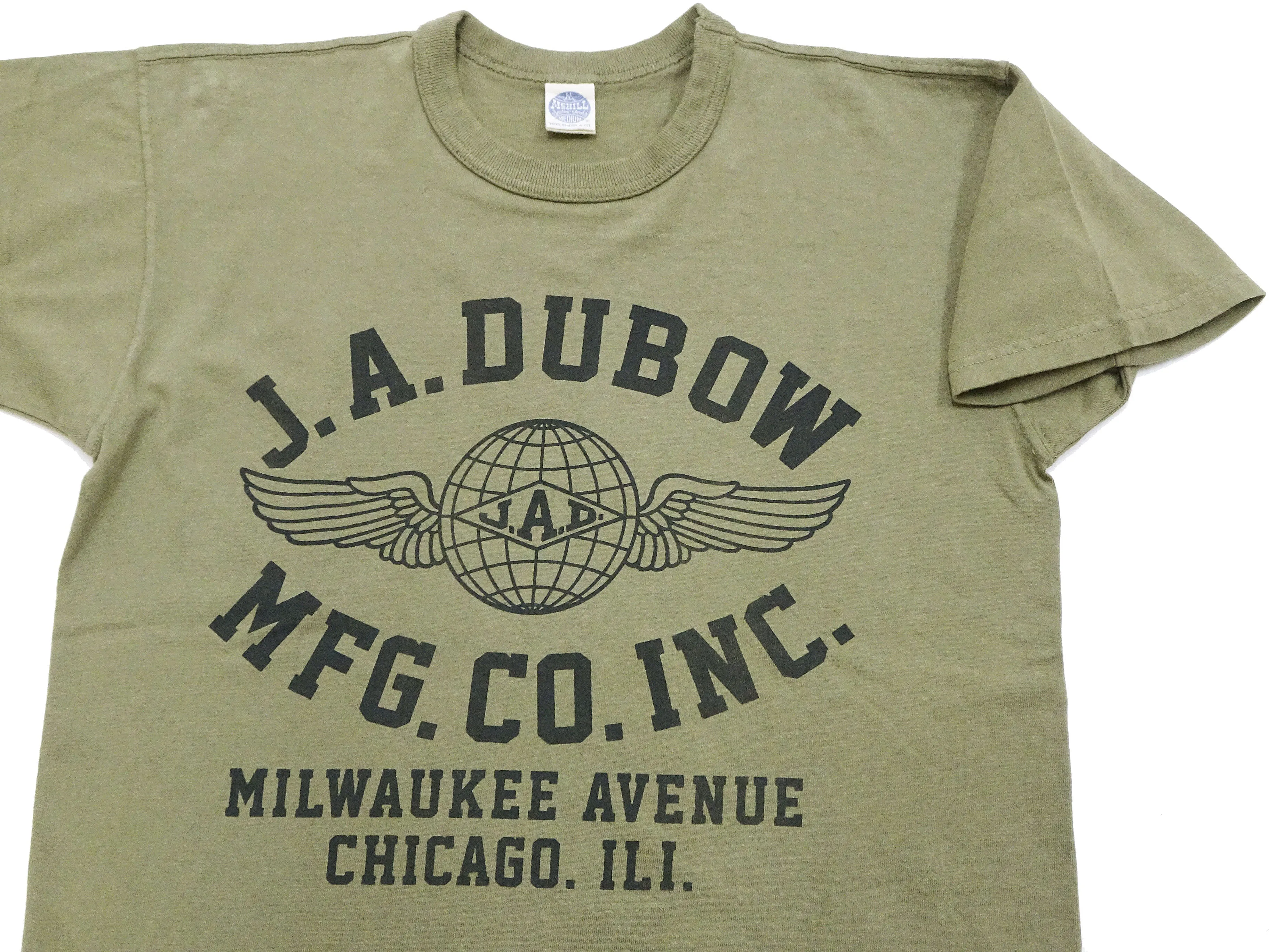 TOYS McCOY T-Shirt Men's J.A. Dubow Mfg Co. Logo Military Graphic Garment-Dyed Heavyweight Short Sleeve Loopwheel Tee TMC2346 160 Faded-Olive