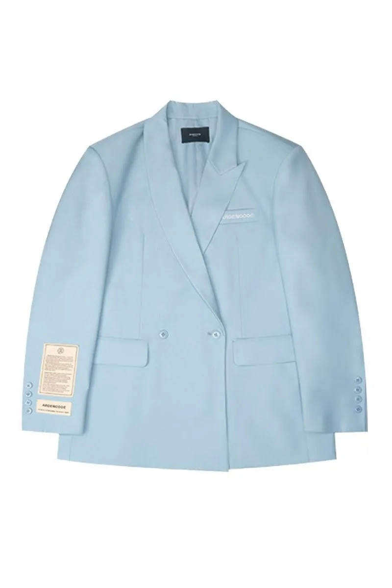 Unisex Sky Blue Embroidery Double-Buttoned Blazer