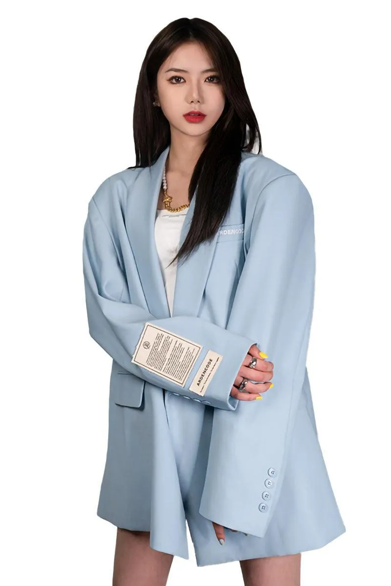 Unisex Sky Blue Embroidery Double-Buttoned Blazer