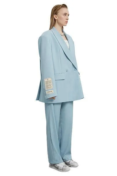 Unisex Sky Blue Embroidery Double-Buttoned Blazer