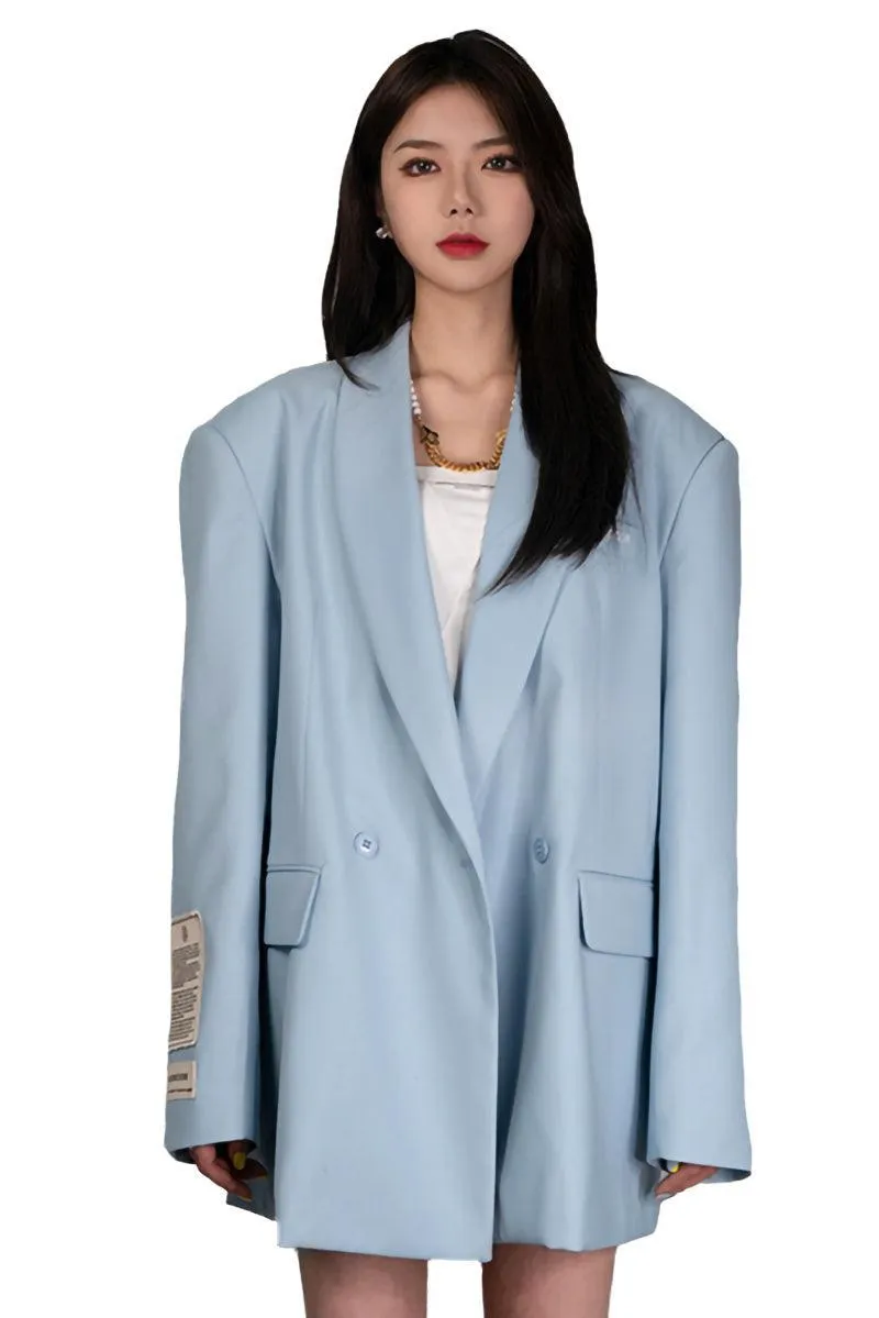 Unisex Sky Blue Embroidery Double-Buttoned Blazer